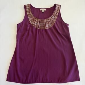 Ann Taylor LOFT Women’s Top XS Sleeveless Shell Purple Embroidered (A0135)